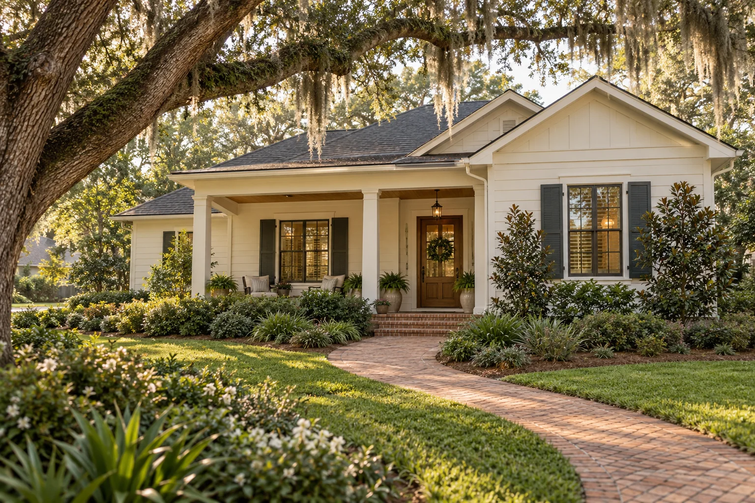 Illustration of a welcoming North Florida home beneath live oak trees